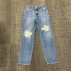 American Eagle blue ripped straight jeans